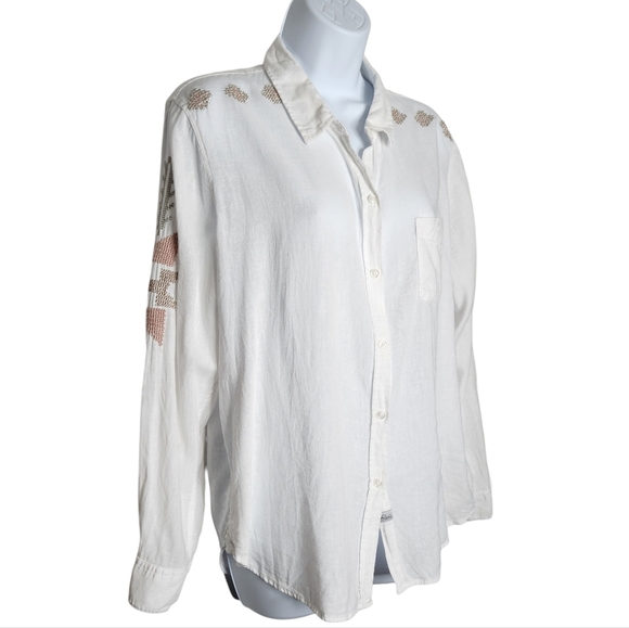 Rails Charli Embroidered Linen Blend Button Up Shirt Long Sleeve White Sz Large - Picture 4 of 12